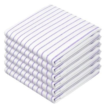 Imagem de HEIRLOOM COMFORT Toalhas de cozinha listradas de lavanda, pacote com 5, 100% algodão, super absorvente e de secagem rápida, conjunto de toalhas listradas clássico, panos de prato duráveis para uso na