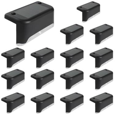 Imagem de 16 luzes de cerca solar ao ar livre, iluminação de deck de LED para escadas e trilhos, preto, caixa de Pp/PC, painéis solares de silicone amorfo, 3,1 × 1,8 × 1, branco quente