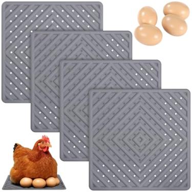 Imagem de Conjunto de 4 almofadas de ninho de galinha, tapetes laváveis reutilizáveis com 4 ovos de treinamento de madeira, almofadas de silicone macias de 30 x 30 cm para colocar caixas e galinheiros
