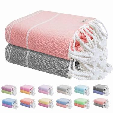 Imagem de HEIRLOOM COMFORT Pacote com 2 toalhas de praia, grandes 101,6 cm x 180 cm, sem areia, secagem rápida, absorvente, 100% algodão, spa, academia, toalhas de piscina, leves, laváveis na máquina - laranja