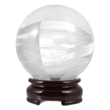 Imagem de Bola de cristal branco transparente em suporte de madeira vermelha, esfera decorativa para casa, escritório e meditação