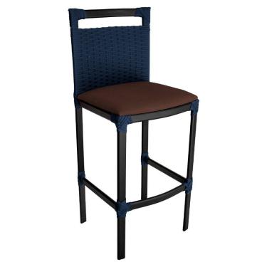 Imagem de Banqueta Alta Vigor Em Alumínio E Corda Náutica Azul Azul Com Marrom