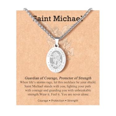 Imagem de Qrisyya Colar de proteção com pingente de São Miguel Cristóvão para homens, filho e sobrinho, Adustable, Aço inoxidável, Sem Pedra Preciosa