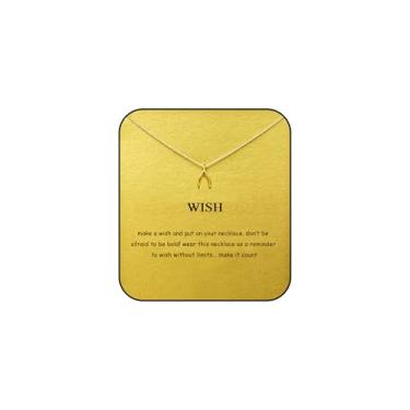 Imagem de Topty Colar WishBone para mulheres, homens, âncora da amizade, bússola, corrente de elefante, colar com pingente de boa sorte, com cartão de mensagem, joias, cartão de presente, Medium, Aço inoxidável