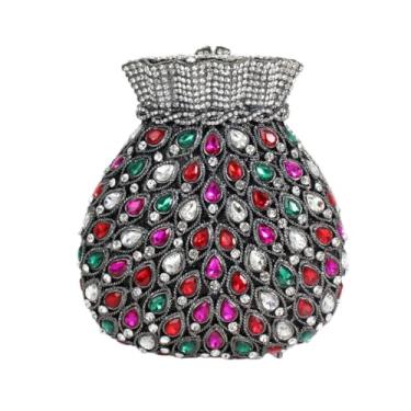 Imagem de DKQXEIM Bolsa feminina de cristal em forma de bolsa de dinheiro para noite deslumbrante bolsa de mão de diamante para festa de banquete, Multi preto