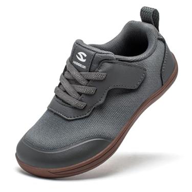 Imagem de HOBIBEAR Tênis de caminhada minimalista para meninos e meninas | Tênis de queda zero (bebê/criança pequena/criança grande), Cinza, 9.5 Wide Toddler