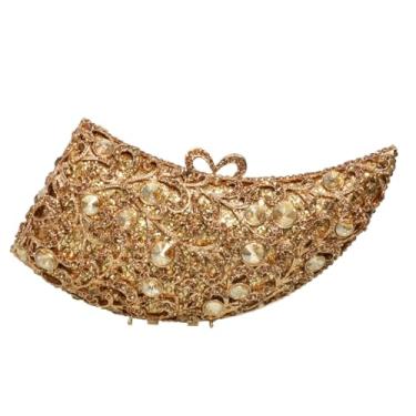 Imagem de DKQXEIM Bolsa feminina de cristal para noite, floral, strass, bolsa de casamento brilhante para festa de formatura, Dourado
