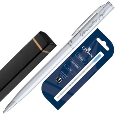 Imagem de Kit Caneta Personalizada Crown Hawai Original + Carga CA12009A | Caneta Pequena e Leve | Presente Elegante (Prata)