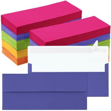 Imagem de Jutom Envelopes Kraft, 500 unidades, tamanho carta, número 10, negócios, forte, selado, 10 x 23 cm, aba, escritório, impressão, envelopes sem janelas, invisíveis (5 cores)