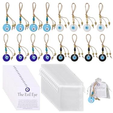 Imagem de CHGCRAFT 16 conjuntos de chaveiros de vidro com olho turco, 4 cores, pingentes de olho turco, decoração com cordas, pingente de vidro com bolsa de presente para chaveiros DIY, colar, artesanato
