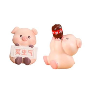 Imagem de XLWLLNJ Conjunto de 2 estatuetas de animais para painel de carro, acessórios decorativos em miniatura para mesa, armário e decoração de casa, Porquinho