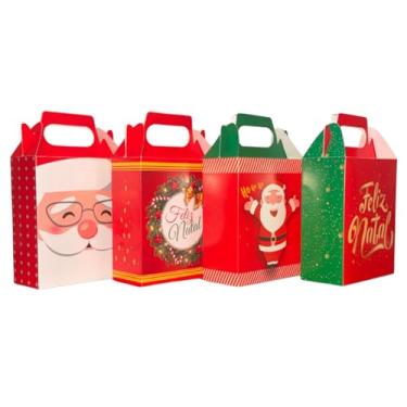 Imagem de Kit 12 Caixas Presente Natal 14x12x5,5cm | Embalagem para Presentes Pequenos | Papel Triplex(Papai Noel Fundo Verde e Verme)