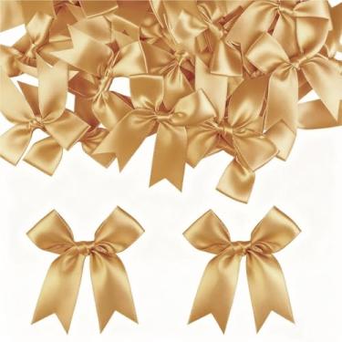 Imagem de 50 peças de mini laços dourados de 9 cm para embalagem de presente, decoração de festa, sacolas de presente de aniversário, faça você mesmo
