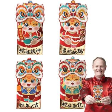 Imagem de Envelope Vermelho do Ano Novo Lunar,Envelope Vermelho do Ano da - Pacote criativo de saco de armazenamento de dinheiro de ano novo com 4 - Envelopes chineses com padrão de para dinheiro 2025, pacotes