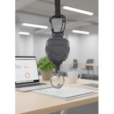 Imagem de Capa de cartão para chaveiros, porta-crachá retrátil com cordão de metal e clipe (preto)