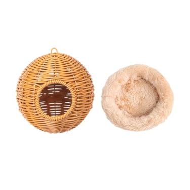 Imagem de MotiveTech Casinha para papagaios, balanço suspenso com almofada, casinha para pássaros pequenos, rede, cama quente para periquitos, conures e carriças, Cáqui