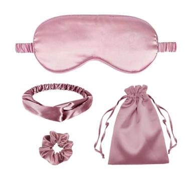 Imagem de 4 peças de máscaras de dormir de seda máscara de olho de cetim cobertura de olhos de seda para olhos vendados faixa de cabeça scrunchies bolsas bolsas presentes de dama de honra
