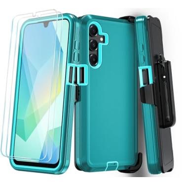 Imagem de Qinmay Capa de telefone para Samsung Galaxy A17 5G, capa para Galaxy A16 5G com protetor de tela HD, capa de telefone resistente à prova de choque de 3 camadas para Galaxy A17 / A16, BeltClip_Lakeblue