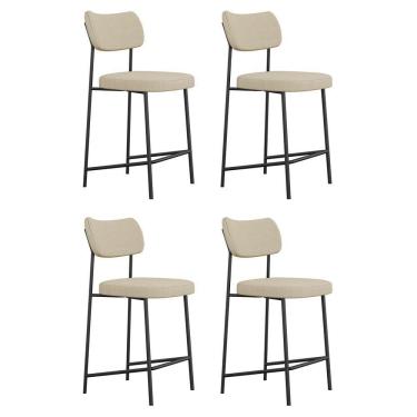 Imagem de Kit 04 Banquetas Médias Para Cozinha Lila Estofada Com Encosto Linho Bege - Abmaza