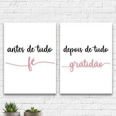 Imagem de Kit 2 Quadros Fé E Gratidão Rosa 24X18Cm - Quadros On-Line