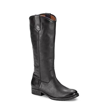 Imagem de Frye Melissa Button Lug Botas altas inspiradas no equestre para mulheres feitas de couro vintage resistente com ferragens de prata antiga e sola de couro – cano de 38 cm de altura, Preto, 6