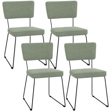 Imagem de Kit 04 Cadeiras Decorativas Estofada Base De Aço Allana L02 Bouclê Oliva - Lyam Decor