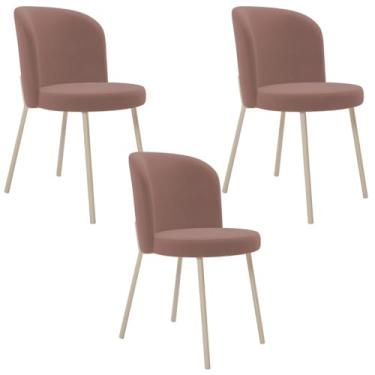 Imagem de Kit 03 Cadeiras para Sala de Jantar Cozinha Estofada Gavi Arena L02 Suede Rosê - Lyam Decor