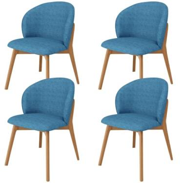 Imagem de Kit 04 Cadeiras de Jantar e Estar Living Estofada Mia L02 Linho Azul - Lyam Decor