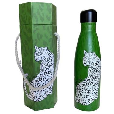 Imagem de Garrafa Térmica de Aço Inoxidável, 500ml, com Tampa Hermética, Base Antiderrapante, Conservação 24h Fria e 12h Quente (Onça fundo verde)