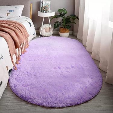 Imagem de Reyox Tapete oval macio e fofo, tapete felpudo de pelúcia para sala de estar, quarto, decoração de casa, roxo, 5 x 8 metros