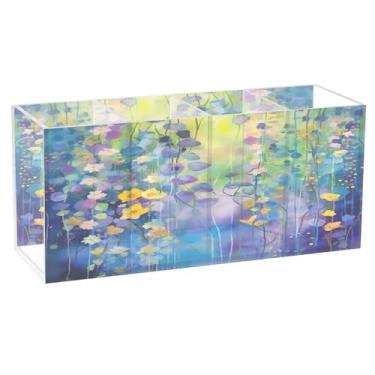 Imagem de SEHANY Porta-canetas de parede vintage de jardim para mesa, 4 compartimentos, porta-lápis de acrílico, organizador de pincéis de maquiagem, organizador de papelaria para escritório, casa