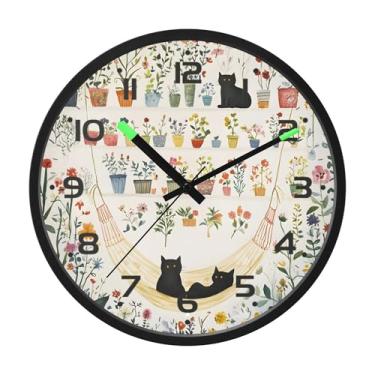 Imagem de SEHANY Relógio de parede de gato fofo, silencioso, sem tique-taque, operado por bateria, controle de som, luz noturna, relógios de parede para sala de estar, cozinha, quarto, escritório, decoração de