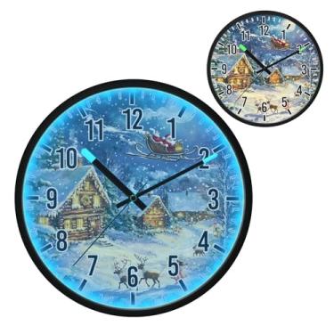 Imagem de Blueangle Relógio de parede LED ativado por voz e luz noturna que brilha no escuro, design silencioso de casas de neve de 30,5 cm, funciona a bateria para decoração de quarto e sala de estar (155)