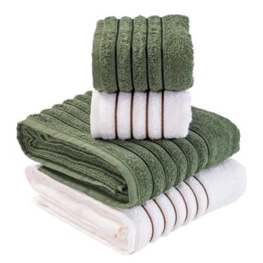 Imagem de Jogo Toalhas De Banho 4 Peças Algodão Casal Gigante Alta Absorção Toalha Felpuda(BRANCO/VERDE MOSS)