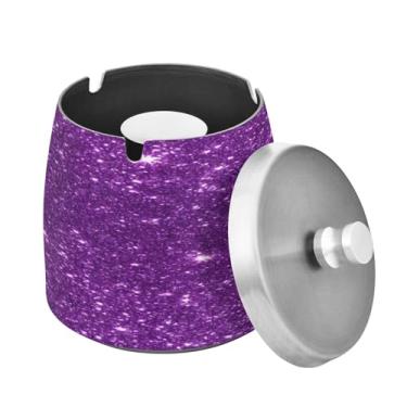 Imagem de Blueangle Cinzeiro de glitter roxo com tampa para cigarros, à prova de vento/chuva, aço inoxidável, sem fumaça, inodoro, cinzeiro para uso interno ou externo (199)