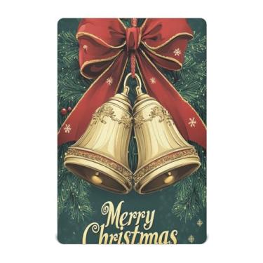 Imagem de Blueangle Jogo de lençol com elástico com sinos de Natal macio e respirável, serve para colchão de berço padrão (360)