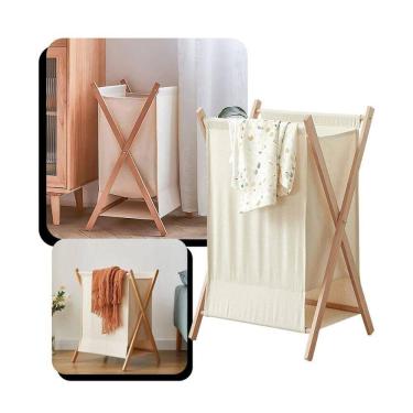 Imagem de Cesto Organizador Dobrável Bambu Poliéster Roupas Brinquedos