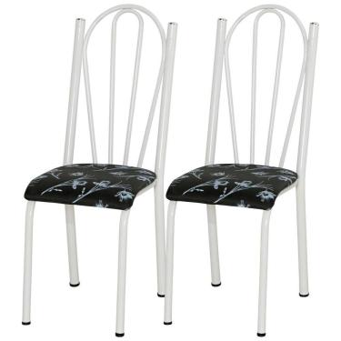 Imagem de Kit 02 Cadeiras Tubular America 021 Branco Assento Preto Flor Artef Preto Flor