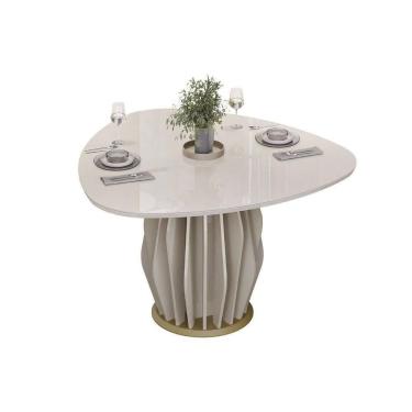 Imagem de Mesa De Sala Jantar Tokyo C/ Tampo Madeirado C/ Vidro Orgânico 136x136cm Off White/off White - Dj Móveis