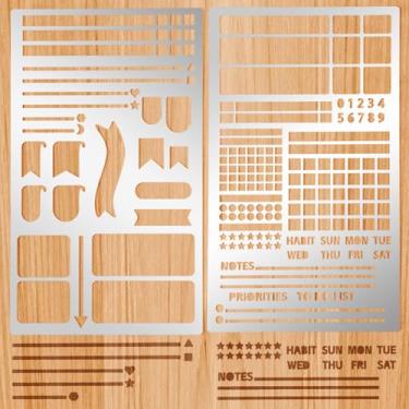 Imagem de 2 peças de estêncil de metal, estêncil de planejador de aço inoxidável para diários pontilhados, estênceis de diário de prata reutilizáveis para scrapbooking, rastreador de hábitos, planejador