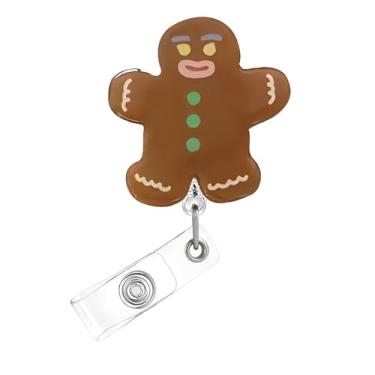 Imagem de Carretel de crachá de Natal, crachá de acrílico divertido de homem de gengibre para crachá de identificação, lindo porta-crachá retrátil telescópico, acessórios de clipe de jacaré para enfermeiras