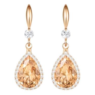 Imagem de Linawe Brincos femininos com pingente de imitação de diamante, brincos de candelabro de gota de strass, conjunto de joias de casamento de zircônia cúbica de cristal de lágrima, ouro 14 K, tom de ouro