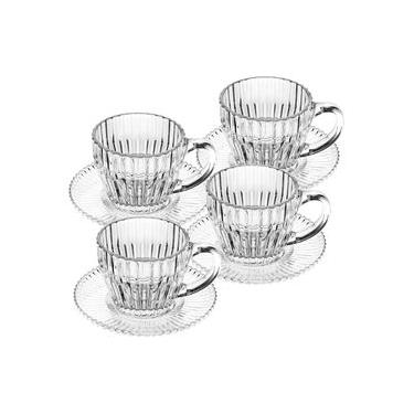 Imagem de Conjunto 4 Xícaras de Café Wolff Império 110ml com Pires Cristal Design Clássico Transparente