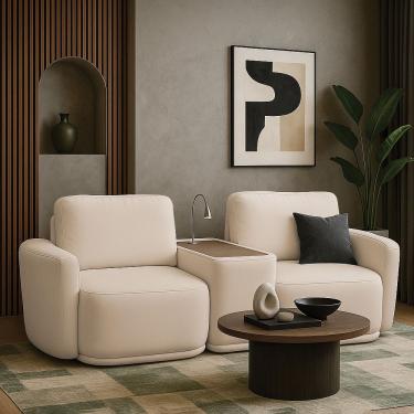 Imagem de Sofá Sala Modulado 231cm Com Console Usb Luminária Brumma Bouclê Bege K01 - D'rossi