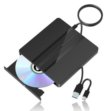 Imagem de qoyeia Unidade de DVD externa, USB 3.0 e tipo-C leitor de CD DVD gravador gravador de disco, unidade óptica portátil de CD DVD +/-RW para PC, laptop, desktop, MacBook, Mac, Windows10/11 Linux OS