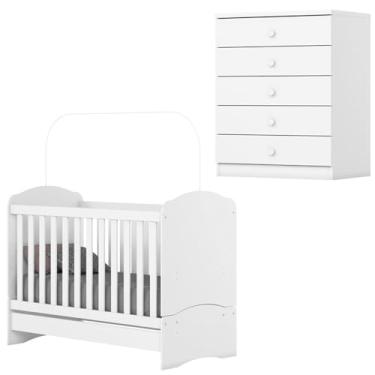 Imagem de Berco Mini Cama E Comoda 5 Gavetas Bala De Menta Branco Henn