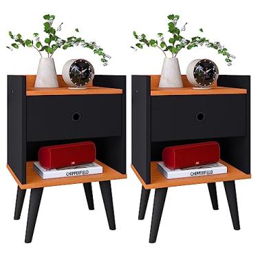 Imagem de Mesa de Cabeceira Retrô com 1 Gaveta Quarto Lateral de Cama Decore/Gaveteiro Escritório (Preto/Cinamomo | Preto2)