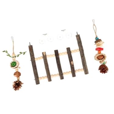 Imagem de ASHATA Brinquedos Suspensos de Papagaio de Madeira, de Escalada Colorida Durável e Brinquedos de Mastigar para Periquitos, Pombinhos, Conjunto de Suspensos de 10,6 X 7,9 Polegadas para Gaiola de