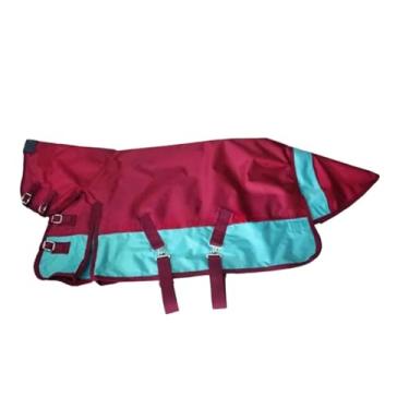 Imagem de harayaa Manta de inverno para cavalos, à prova de vento, acolchoada e com capuz, ao frio, impermeável 600D, vestuário equestre, Burgundy Sky Blue L