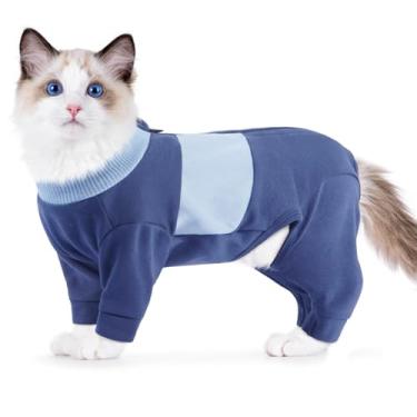 Imagem de QBLEEV Roupas para gatos, suéteres macios para gatos apenas, macacão de recuperação de cirurgia de gatinho, pijama, quatro pernas, gatos, camisas, roupas para prevenção de queda de cabelo, azul, 2GG